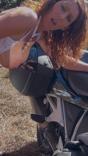 A Lucky Biker Offers Me His Big Cock for a Good Fuck on His Motorcycle, Out in the Open.