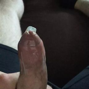 Shaved Cock Masturbating With Condom