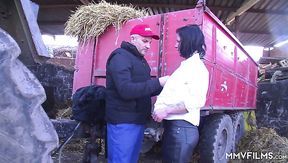 Dirty cheap village whore gets mouthfucked by farm man quite hard