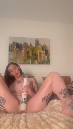 Solo masturbation with wand
