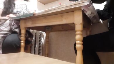 Two weeks of secret brunette blowjobs under the table till I drain her hungry mouth