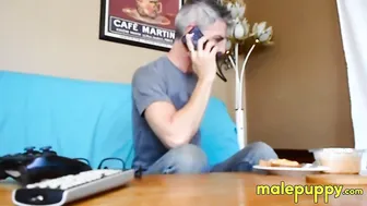 Stepdad eats sandwich while tiny twink is trapped and covered in mustard