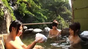 Hot Japanese Girls Enjoy Steamy Outdoor Fun In The Hot Tub Together