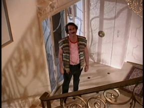 Ron Jeremy organizes orgy with a 70s crossdresser face fucking busty brunette on bed