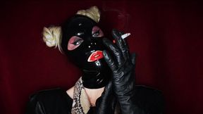 Smoking With My Favourite Pair of Vintage Leather Gloves in My Latex Pontail Hood