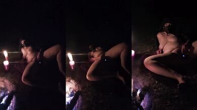 Curvy girl dripping wax by the fire alone