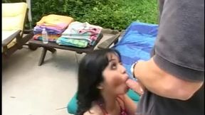 Asian babe with small perky tits gets her pussy eaten by white stud