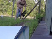 Risky daytime strip & rip w/nipple play