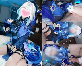 Furiina milks cock in cowgirl while cosplaying from Genshin Impact