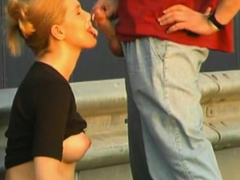 Beautiful blonde with perfect tits gets a messy facial!