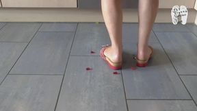 Jelly Bears in and under her wooden Flats