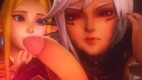 The Royal Treatment - Zelda and hot elf babe fight over Link's hard boner