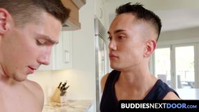 BuddiesNextDoor.com - Horny gay Marcus Tresor gets fucked in the kitchen by Spencer L