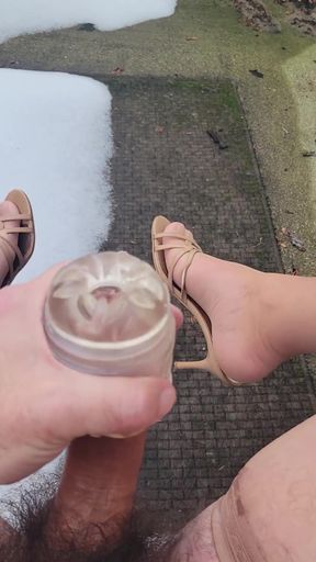 Wearing Nylons and Heels Outside Jacking Off   Clip 1