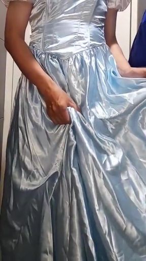Crossdresser Cum Wearing Elegant Satin Ball Gown   Clip 1