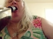 BBW trans deep-throats fucking machine