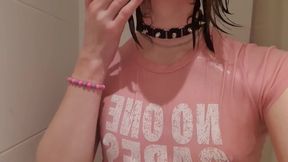 Kinky trans fun in the shower teased wet panties messed up