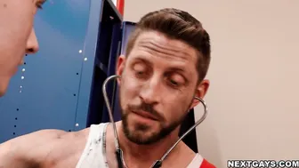 Muscular fireman Johnny Ford barebacks twink Alex Tate hardcore