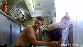 Thirsty Food Truck Temptress Quenches His Thirst Before Hot Fucking