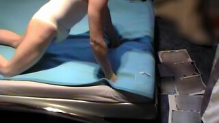 Homemade amateur humping masturbation with vibrator and bodysuit in 2 hours: bed, cum, men, toy, naked boy