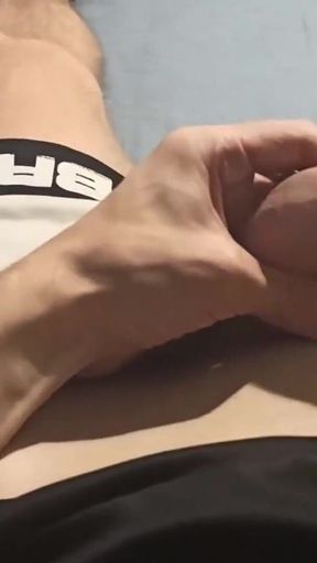 Guy in White Shorts Jerks off His Dick, Drains His Sweet Cum