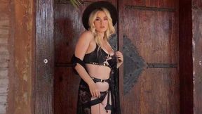 Bombastic blonde cowgirl stripps outdoor