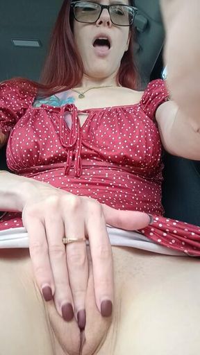 Redhead Public Parking Lot Boobs and Pussy play