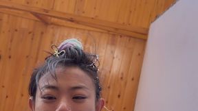 Japanese hottie stumping rose paddles