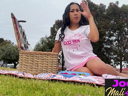 Perfect picnic with romantic Asian teen