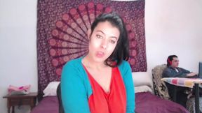 I show my tits while my stepbrother works behind me