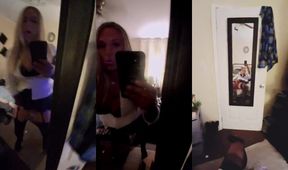 Blonde Sissy CD Webcam Cum Slut Gushes in Chastity Destroyed