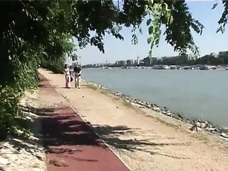 Lewd Chap and Sexually excited Brunette hair Have Hardcore Bang Session Outdoors