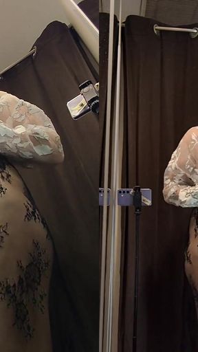 Thrilling moment from &quot;Bottom view on the Milf Without Panties in Fitting Room. Young blonde with big tits try on haul&quot;