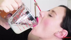Messy sub gagging and sucking on dick