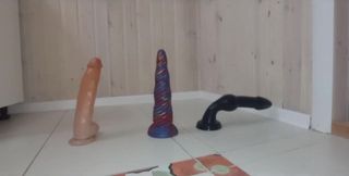 My Favorite Dildos. I Sit with My Ass on Them One at a Time and Piss off Each One