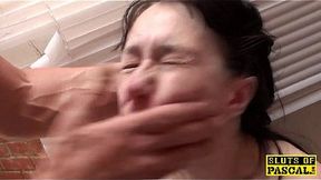 British sub slut takes deepthroat and spits on her master's cock