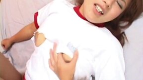 Teen Japanese cut shirts & showing tits fucking