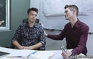 Threesome Gay Anal Sex in the Office with Boss