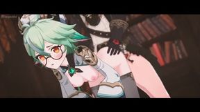 Zesty green-haired vixen gets devoured in depraved 3D hardcore sex romp