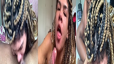 Minha namorada e sua amiga me mamando até eu gozar