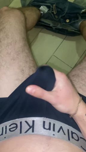 jerks off her dick through her panties and floods them with hot cum