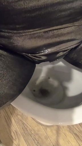 Ripped Shiny Nylon Jumpsuit in the Bathroom. Cum Cleanup, Dirty Dancing and Pee Play