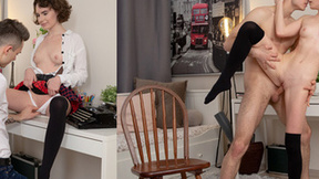 ”Playful brunette tempts modest BF into sexy quickie”