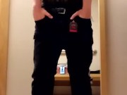 Trying on New Leather Jacket with Cum