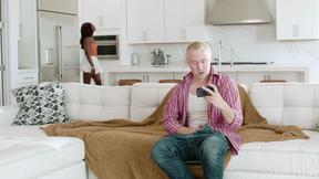 ”Ana Foxxx catches Chad Alva in an embarrassing TV remote moment”