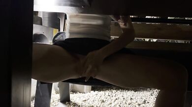 Hubby Fingers Juicy MILF Pussy at Beach Bar No Panties Public Gush