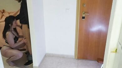 Wife takes delivery cum while hubby keeps watching