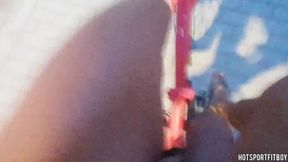 Risky public dare: Naked cyclist shows off his big cock