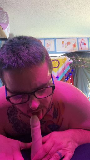 Chubby FTM Arbryn Phoenyx Sucks Tiny Dildo