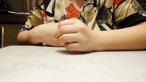 0048 In a restaurant. I show my breasts. Pussy play.